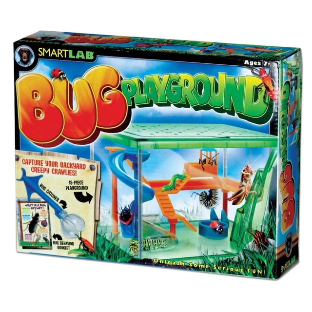 SMARTLAB Aire de Jeux Anti-Insectes avec un Aire de Jeu en Plastique Multicolore de 15 Pcs Incluant un Toit Vert, un Mur d'Escalade orange, une Glissade en Spirale Bleue, un tube de Rampement et un Gymnase jungle, Conçue pour les Enfants de 7 Ans et Plus pour Explorer les Insectes de la Cour Arrière, Comprend un Attrape-Insectes Portatif et un Livret Illustré de Comportement des Insectes à 12 Panneaux.