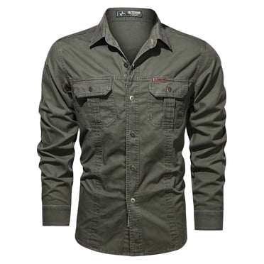 Ketyyh-chn99 Dress Shirt for Men Fall Clothes Men's Long Sleeve Outdoor Cotton Washed Shirt Plus Sizes Shirts Green,3XL