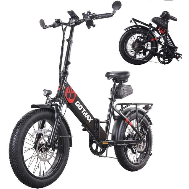 Gotrax R2V2 20" Foldable Electric Bike, 500W Motor, 32 KPH Top Speed, 64 KM Range, 3.0" Fat Tires, Commuter eBike, Black