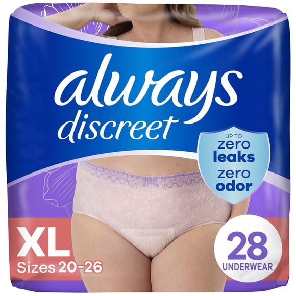 Always Discreet Adult Incontinence Underwear for Women and Postpartum Underwear, XL, Up to 100% Bladder Leak Protection