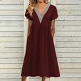 thumbnail image 1 of Cathalem Robes Babydoll d'Été pour Femmes Décontractées Boho à Col en V Plongeant, Manches Courtes, Ourlet à Volants, Fente, Longues Robes de Plage, Rouge G, 1 of 5
