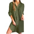 thumbnail image 1 of hotojiny Robe Chemise Boutonnée pour Femmes Coton Lin Manches Longues Roulées Tunique Robe Fente Latérale Couverture de Plage Blouse Hauts Robe d'Été, 1 of 5