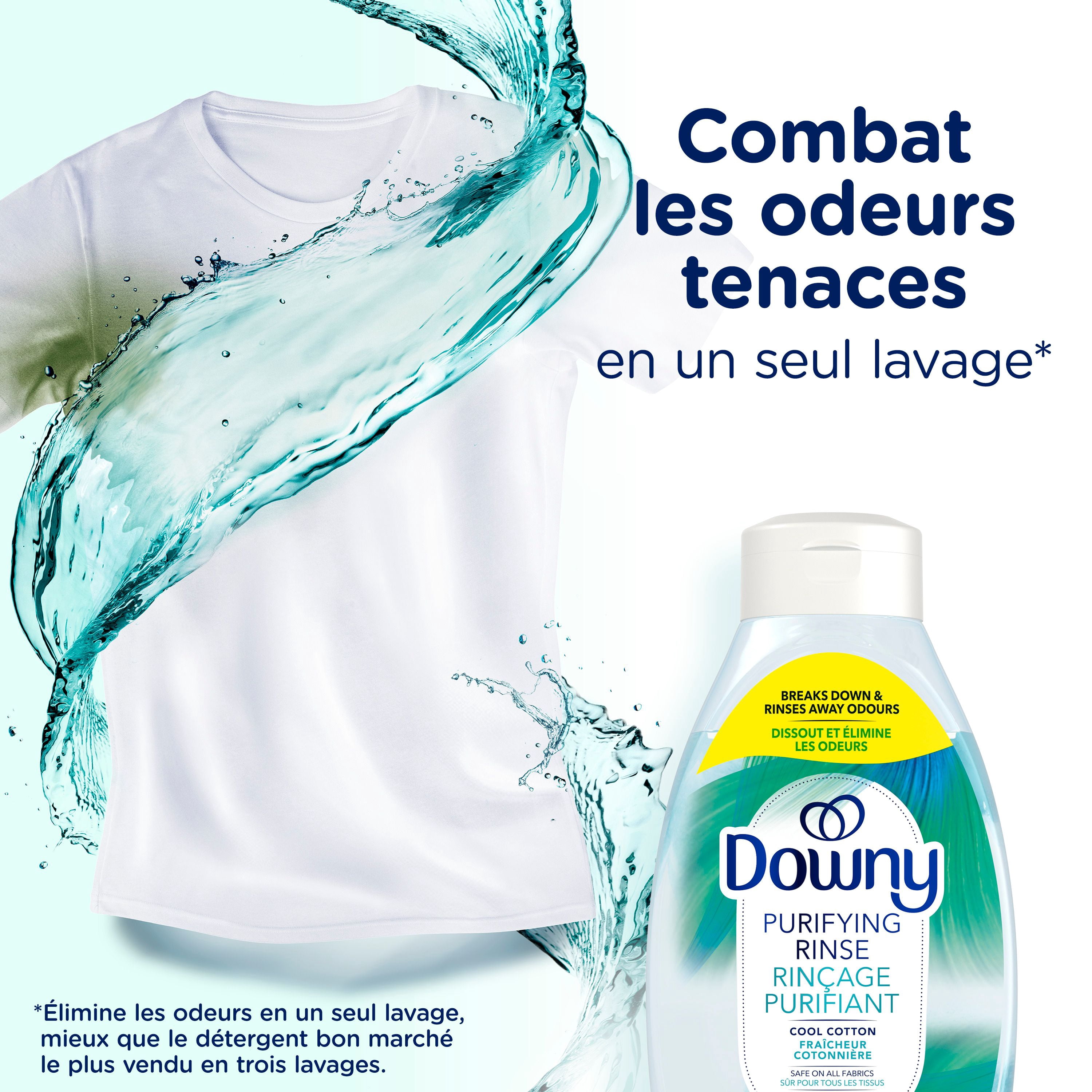 Downy Rinçage Purifiant Éliminateur d'Odeurs pour la Lessive, Parfum Fraîcheur Cotonnière, Assouplissant Textile et Rinçage d'Élimination des Odeurs pour la Lessive, Combat les Odeurs à la source, Compatible HE 54WL