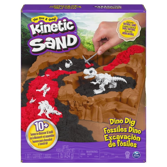 Kinetic Sand, Dino Dig Playset with 10 Hidden Dinosaur Bones, Play Sand Sensory Toys, Stocking Stuffers & Christmas Gifts for Kids Ages 6+