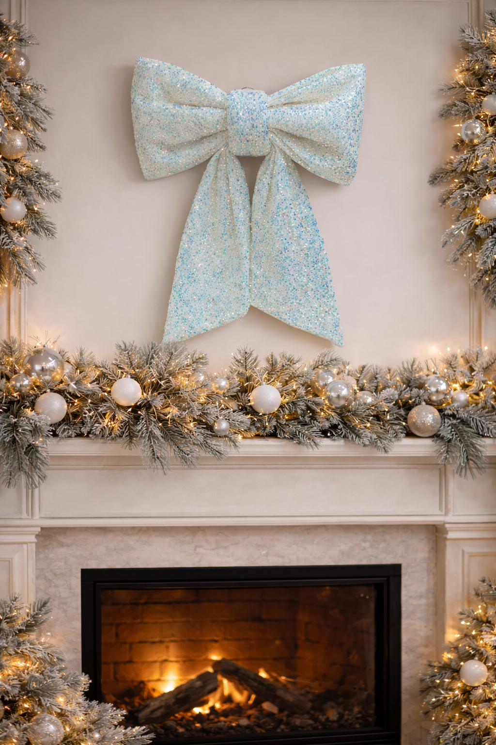 Holiday Time Silver Sequin Jumbo Bow Décor, 28 Inches
