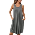 thumbnail image 1 of Dvkptbk Robe d'Été de Plage pour Femme 2024 Décontractée à Col Rond à Manches Courtes Robe Débardeur Mini Robes Fluide à Volants Boho Robe Soleil avec Poches P-2TG, 1 of 7