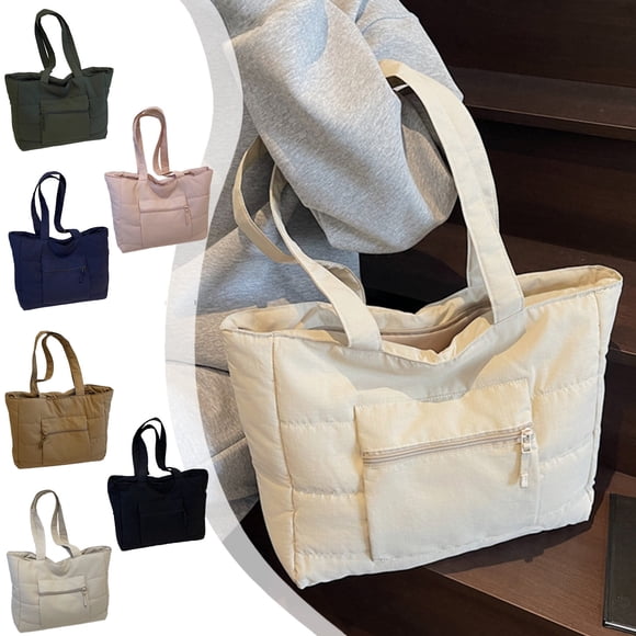 LSLJS Tote Bag for Women, Lightweight Puffy Tote Bag with Zipper, Compartments Quilted Shoulder Work Tote Bags for Women Travel, Work, Gym
