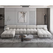 Sodrens Sectional Sofa,U-Shaped Modular Couch with Ottomans,Modern Velvet Sofa Set for Living Room,Beige