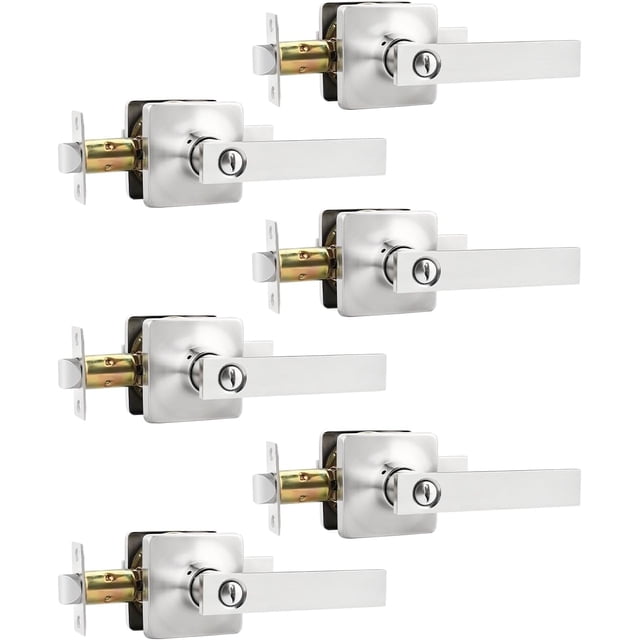Privacy Lever Door Handle Interior with Lock Heavy Duty Square Door Lever for Bed/Bath Keyless Door Locksets Reversible for Left Right Handed Doors
