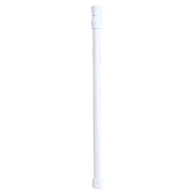 Shower Curtain Rod, Adjustable Spring Loaded Tension Rod Shower Extendable Curtain Closet Window Rail Pole (11.8in-19.7in). This ivory-coloured rod is made of high carbon steel with an anti-rust, smooth finish. It features anti-slip rubber ends for secure installation and an inner spring for firm tension. The rod is extendable, fitting spaces between 11.81 to 19.69 inches, and is suitable for use as a shower curtain rod, bathroom towel rail, or wardrobe rod. Tool-free installation ensures no wall damage.