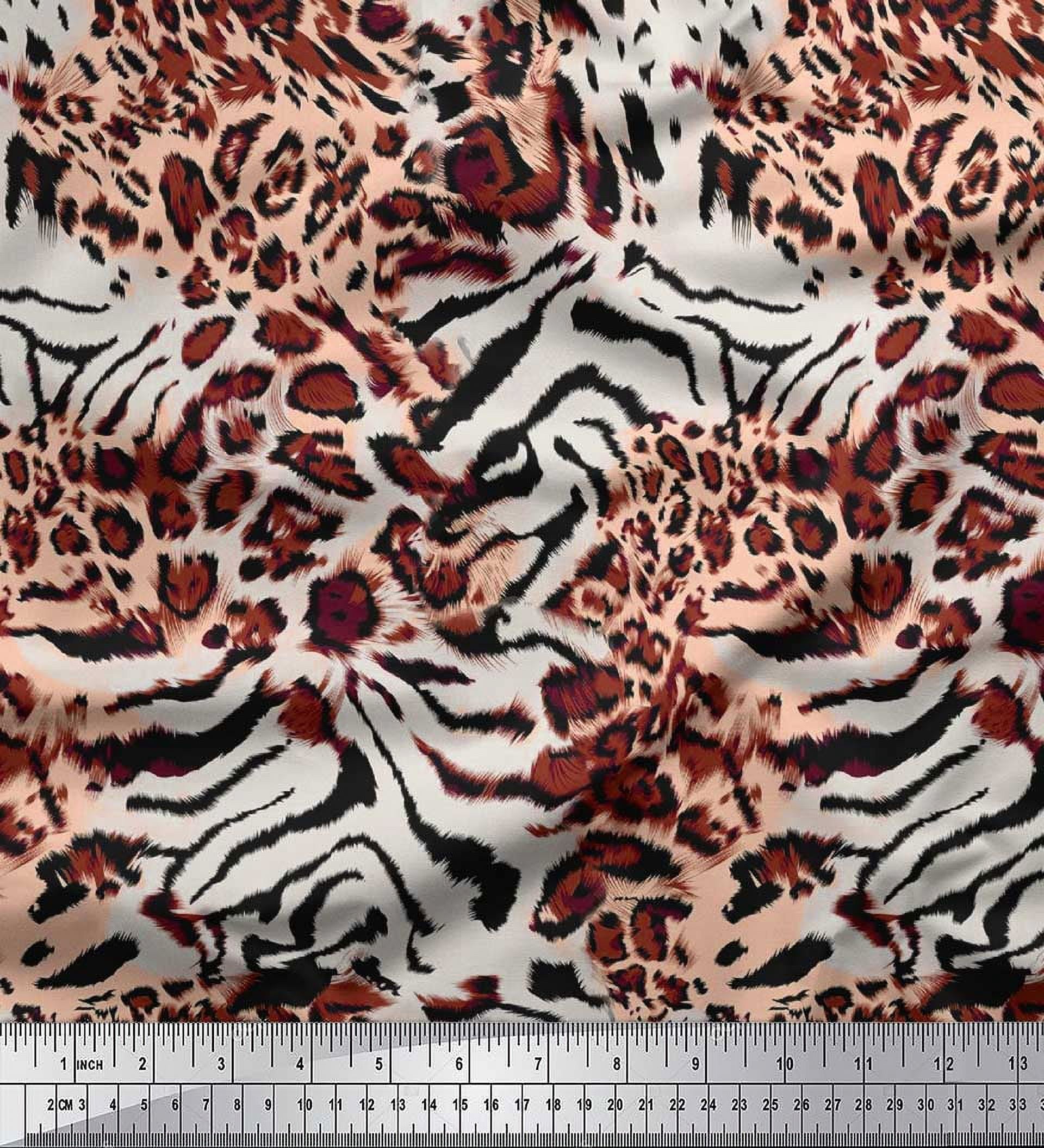 Soimoi Brown Georgette Viscose Fabric Leopard & Wild Animal Skin Printed Fabric 1 Yard 42 Inch Wide