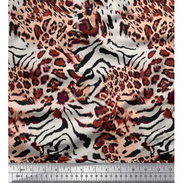 Soimoi Brown Modal Satin Fabric Leopard & Wild Animal Skin Print Sewing Fabric BTY 42 Inch Wide
