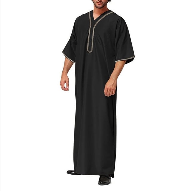 XZNGL Mens Muslim Robe Set Arab Middle Robe Long Sleeve Standing Neck Pocket Button Casual Robe