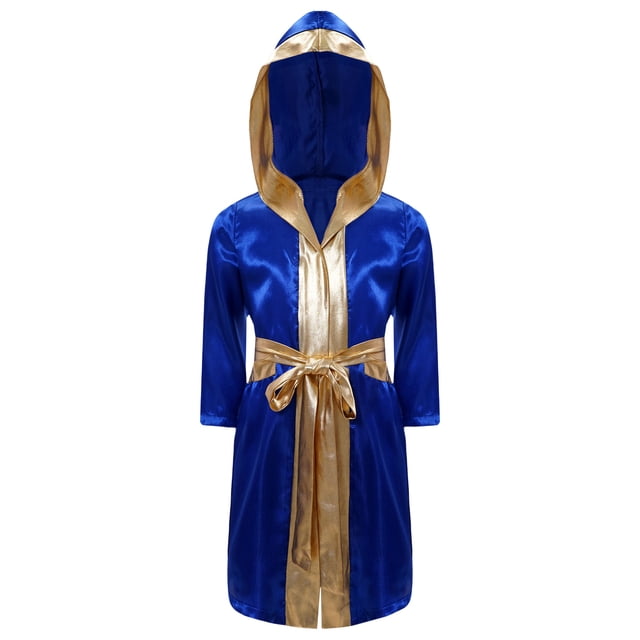 Alvivi Enfants Garçons Robe de Boxe Art Martial Muay Thaï Uniforme Manches Longues Kick Boxe Robe à Capuche Ensembles Bleu Royal 14