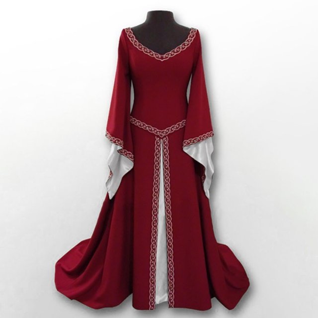Gspmoly Robe d'Été, Robe à Manches Longues pour Femme à Col en V Longueur au Sol Robe de Cosplay Robes de Soirée pour Femmes Offres Prime
