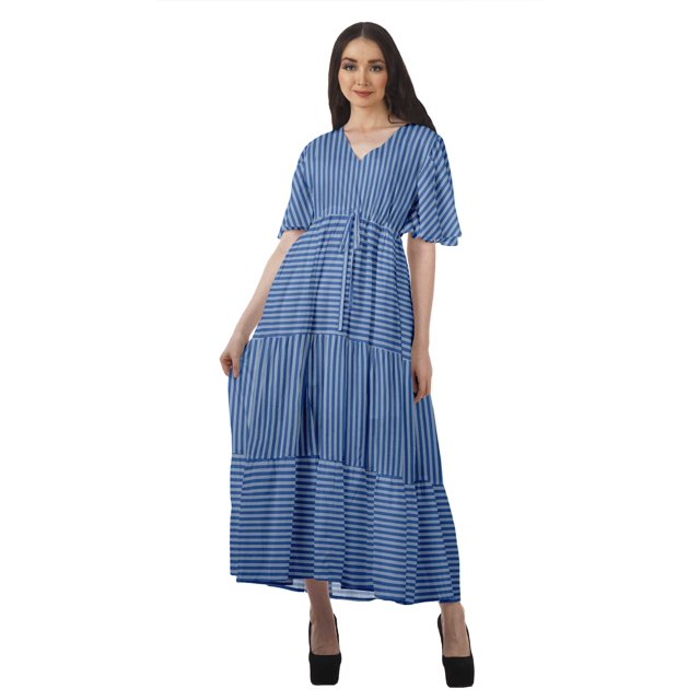 Moomaya Robes d'Été Imprimées à Manches Courtes pour Femmes, Tenue de Fête Décontractée