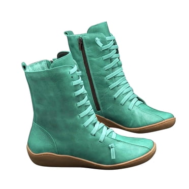 Bottes Mi-Tube pour Femmes Bottes pour Dames Mode Style Vintage Unies à Fermeture Éclair Chaussures Plates Bottines Courtes