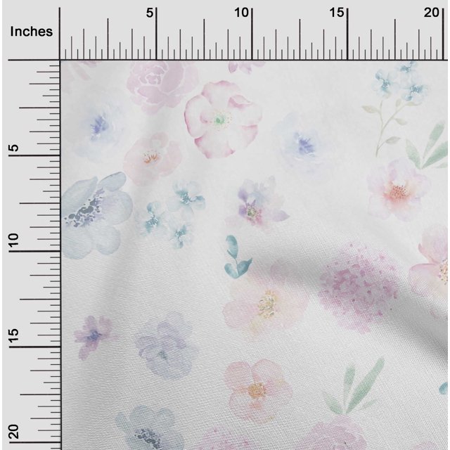 oneOone Cotton Poplin Fabric Flower Watercolor Print Fabric BTY 42 Inch Wide