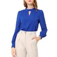 thumbnail image 1 of INSPIRE CHIC Women's Keyhole Stand Collar Pleated Back Button Blouse Tops, 1 of 6
