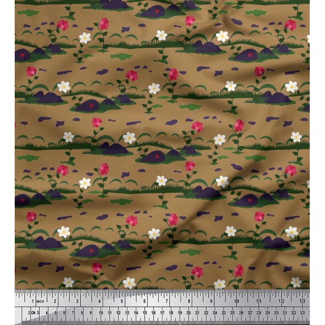 Soimoi Moss Georgette Fabric Insect,Leaves & Floral Artistic Print Fabric by Yard 42 Inch Wide