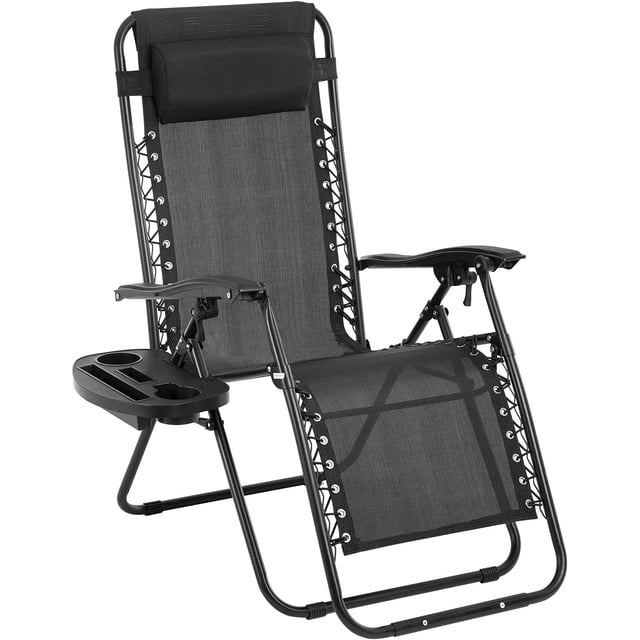 FDW Chaise Zéro Gravité, Chaise Longue Zéro Gravité, Lot de 1/2 Chaise de Pelouse Pliante Inclinable Réglable Chaises de Patio avec Oreiller et Table d'Appoint pour Piscine Cour avec Porte-Gobelet (1, Noir)