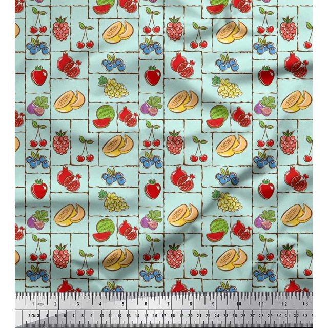 Soimoi Poly Georgette Fabric Mix Fruits Print Fabric by Yard 52 Inch Wide