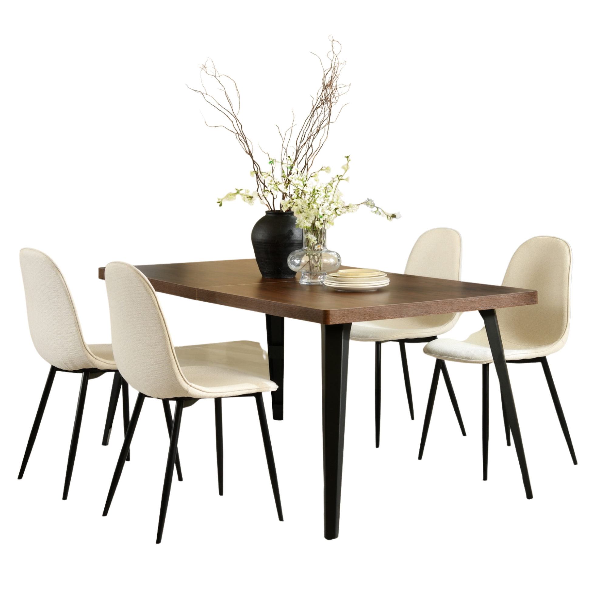 Homy Casa 63 inch Dining Set for 4, Large Table with Upholstered Chairs