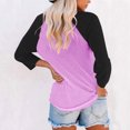 thumbnail image 3 of Plebaso Chemises à Manches 3/4 pour Femmes Col Rond Tops à Blocs de Couleur Décontractés Amples Blouses pour Femmes, 3 of 3