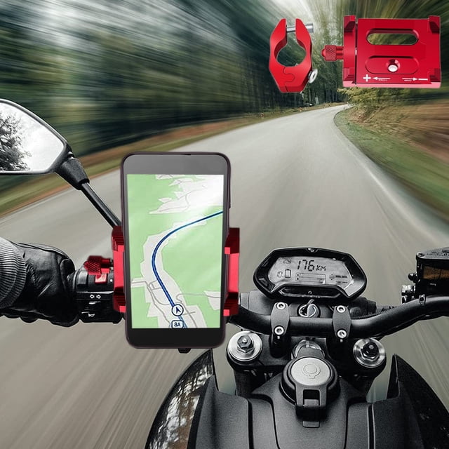 Support de Téléphone pour Moto en Alliage d'Aluminium Universel pour Téléphone Intelligent de Vélo / Support de Navigation Fixe / Léger et Durable / Bleu Argent Rouge / 11x5x5 cm / 1 Paquet