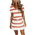 thumbnail image 1 of UPPADA Robes Décontractées à Rayures pour Femmes, Manches Courtes, Robe d'Été de Plage, Ligne A, Col en V, Boho, Robe Midi, Taille à Cordon, Robes Soleil avec Poches, Tenue de Plage pour Femmes Orange, TG, 1 of 6
