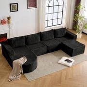 132'' Modular Sectional Boneless Sofa, U Shaped Cloud Couches with Memory Foam Seating＆Wide Armrest Design, Large Modern Sofa Couch for Living Room, Bedroom, No Assembly Required (Black)