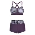 thumbnail image 4 of Huesdet Women High Waisted Bikini Sets Tummy Control Swimsuits Two Piece Swim Suits 2025 Color Block Halter Bathing Suits(Grey,XXL), 4 of 6
