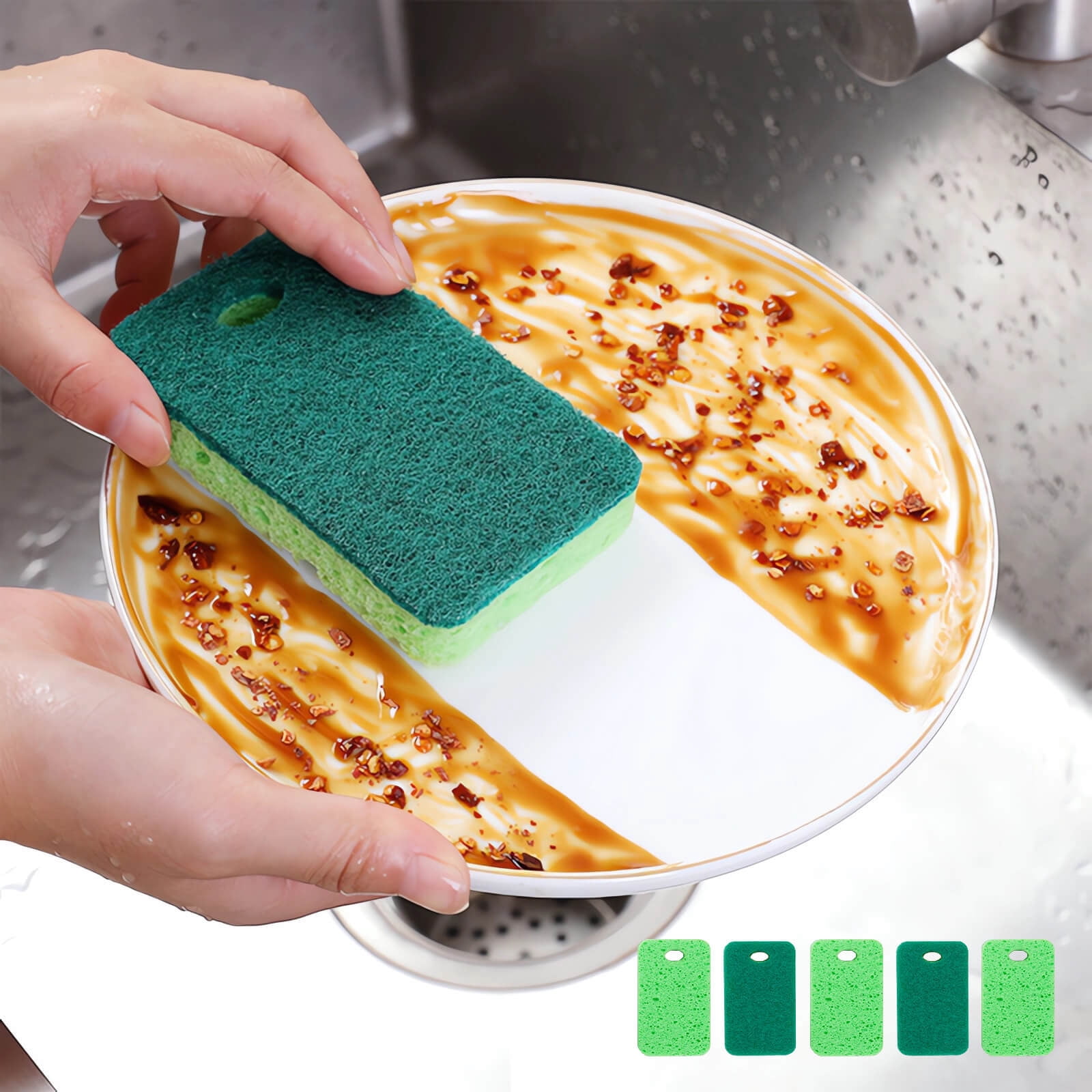 TIMIFIS Sponge Scouring Pad 5Pcs Wood Pulp Sponge for Washing Dishes in The Kitchen Cleaning Dishes and Pots Sponge Blocks Household Wood Pulp Cotton Dishwashing Cloth Sponge Cleaning Tools