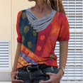 thumbnail image 2 of Women Tie-dye Printed Embroidery Collar Short Sleeve Pullover Blouse Tops, 2 of 4