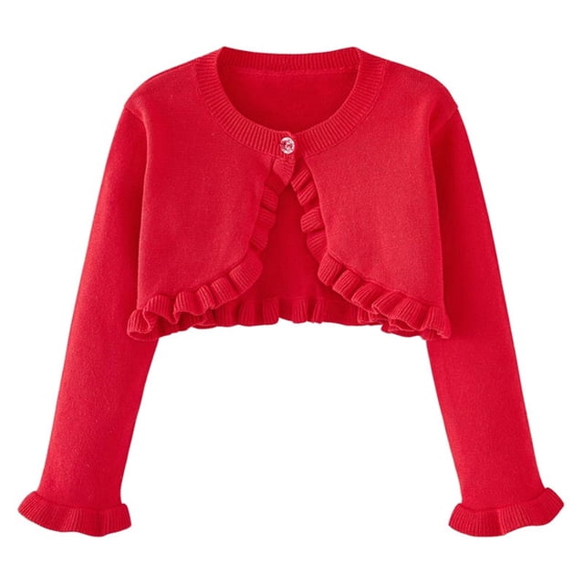 SROBPTY Cardigans d'Automne pour Filles, Cardigan Tricoté Uni à Col Rond à Manches Longues pour Enfants, Veste en Laine Décontractée Rouge 2 Ans
