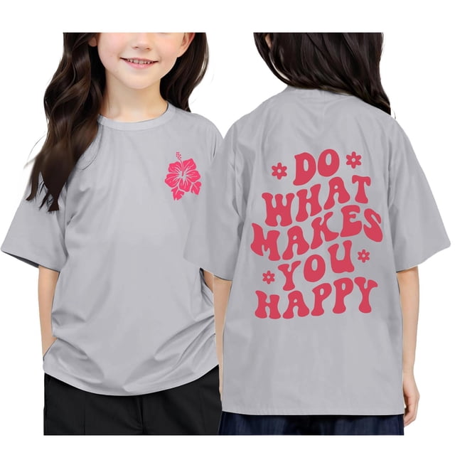 PMVFHDE Hauts Fille Fille Hauts Décontractés Filles Hauts à Manches Courtes Filles T-Shirts Graphiques Filles Hauts pour Filles T-Shirt Imprimé à Col Rond à Manches Courtes pour Garçons et Filles Gris Pâle, 8-9 Ans