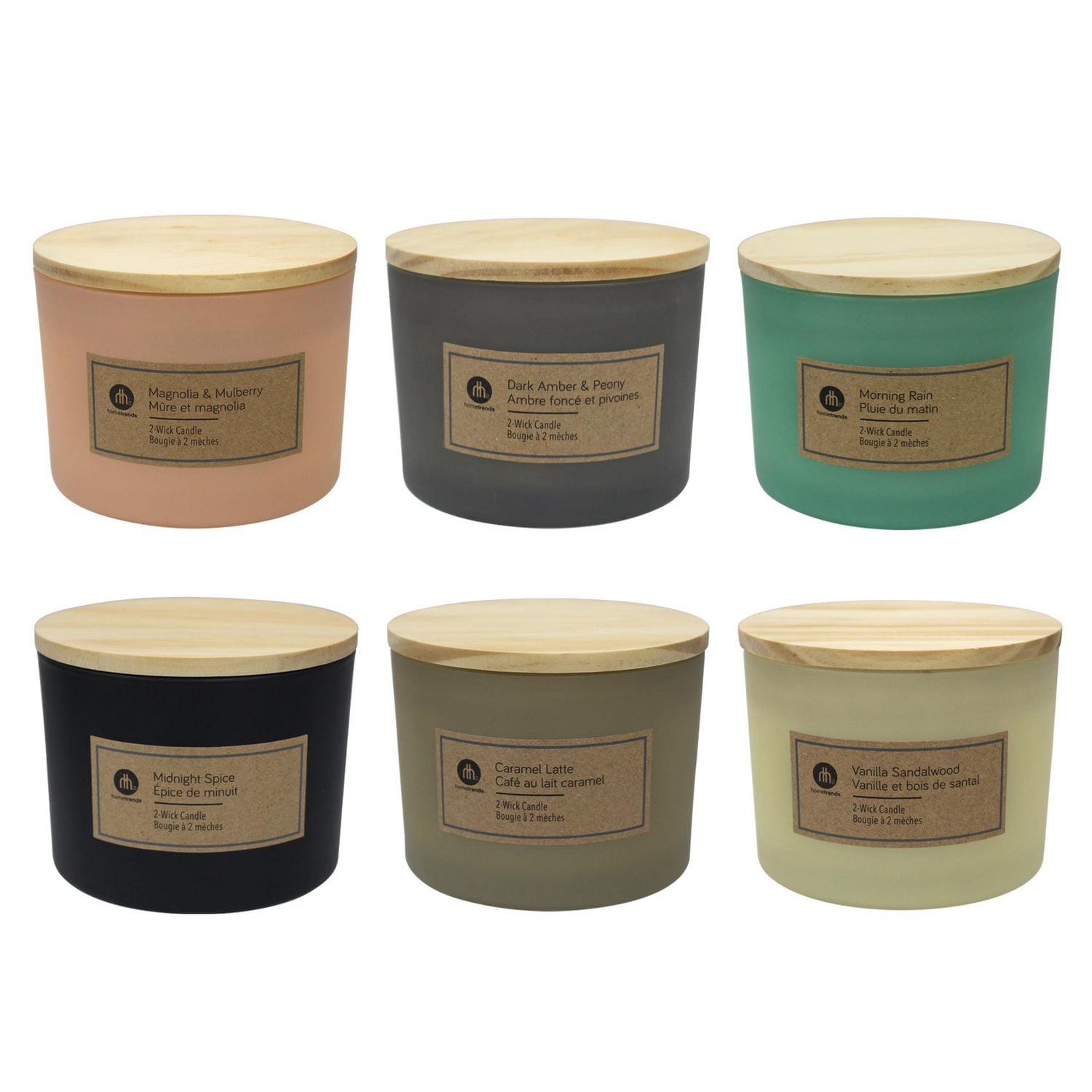 Hometrends 12oz Bougie parfumée à 2 mèches aux vanille et bois de santal en pot givré