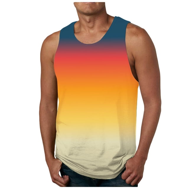 zfhfof Mens Sleeveless Tank Tops Workout Muscle Gym T Shirts Crew Neck Gradient Summer Beach Tee Tops
