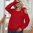 thumbnail image 4 of Yuyuzo Womens Crewneck Tops Long Sleeve off Shoulders Button Knit Pullover Solid Color Fall Tops, 4 of 5