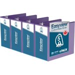 Easyview Premium 3-Ring Dossiers avec couvertures et anneaux D, dossiers pour l'école ou le bureau 5 Boîte de 4, violet