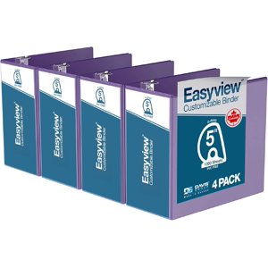 Easyview Premium 3-Ring Dossiers avec couvertures et anneaux D, dossiers pour l'école ou le bureau 5 Boîte de 4, violet