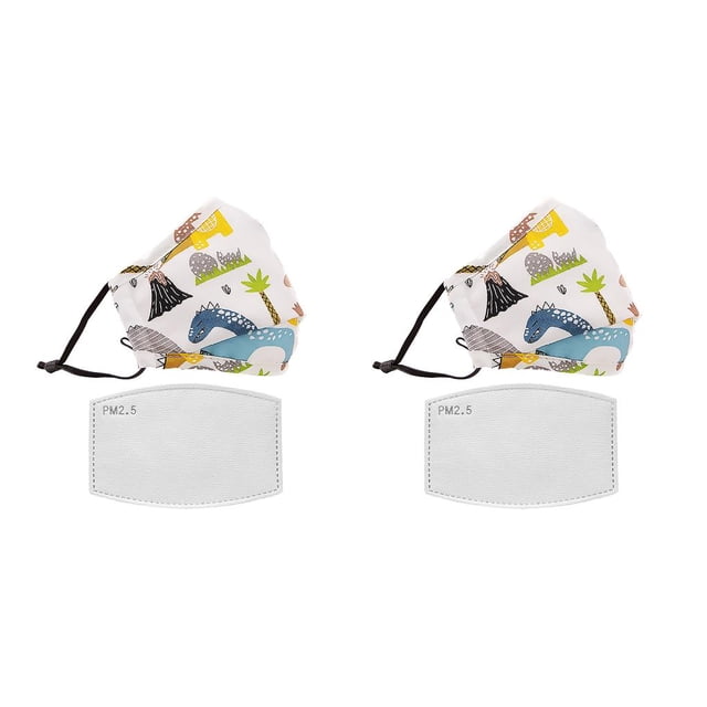 Maytalsory Children Mask Breathable Cotton Cartoon Mouth Face Cover with Filter Small with Valve Little dinosaur 2Set