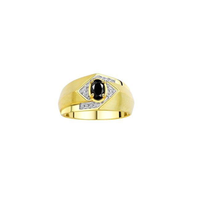RYLOS Mens Rings Yellow Gold Plated Silver Ring 6X4MM Oval Shape Gemstone & Diamond Ring Onyx October Birthstone Rings For Man Silver Rings, Size 8