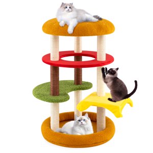 Gymax 42'' Tall Cat Tree w/Padded Perch Bed Sisal Scratching Posts Coussins en peluche