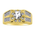 thumbnail image 1 of RYLOS Men's Rings 14K Yellow Gold Designer Starburst 7MM Round Gemstone & Diamond Ring White Topaz April Birthstone Size 11, 1 of 7