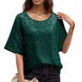 thumbnail image 1 of Meichang Hauts à Paillettes Scintillantes pour Femmes T-Shirts de Fête Tendance Scintillants Manches Courtes Col Rond T-Shirts Blouses Décontractées Coupe Ample T-Shirts de Soirée, 1 of 9