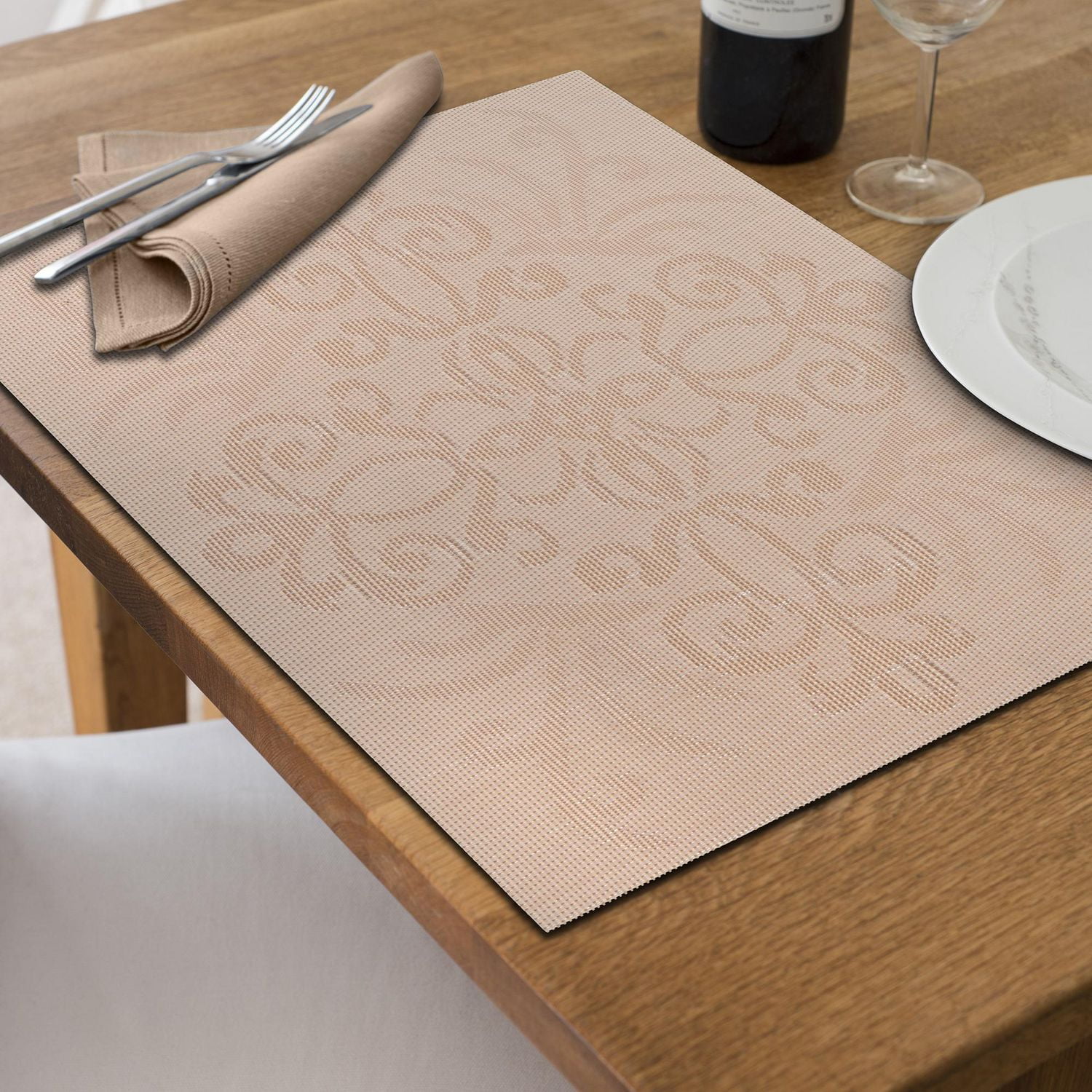 IH Casa Decor Vinyl Placemat Damask Natural - Ensemble De 12