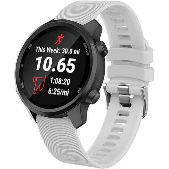 Silicone Strap for Garmin Forerunner 245/645 Music Band, 20mm Replacement Watch Band White