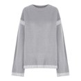 thumbnail image 5 of Feancey Chandails en Coton pour Femmes Tendance à Rayures Patchwork Chandails à Enfiler Hauts Surdimensionnés Décontractés Manches Longues Col Ras du Cou Chandail Coupe Ample Chemise en Tricot Gris m, 5 of 5