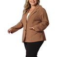 thumbnail image 4 of GRACE & GRANDEUR Women's Plus Size Fall Workwear Notched Lapel Button Down Office Blazer 3X Brown, 4 of 5